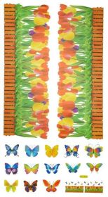 Butterfly & Flowering Shrubs - Wall Decals Stickers Appliques Home Decor