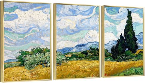Framed Canvas Wall ArtOil Paintings Impressionism Aesthetic Prints Canvas Paintings for Living Room Bedroom Office Home; 3 Panels (GOLD: 16*24)
