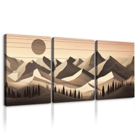 3 Panels Framed Abstract Wood Grain Style Mountain & Forest Canvas Wall Art Decor,3 Pieces Canvas Decoration Painting for Office,Dining room (Color: as Pic)