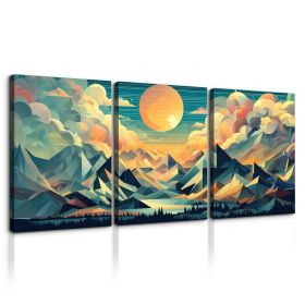 3 Panels Framed Abstract Wood Grain Boho Style Mountain & Forest Canvas Wall Art Decor,3 Pieces Mordern Canvas Decoration Painting for Office (Color: as Pic)